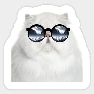 A white cat wearing glasses Sticker